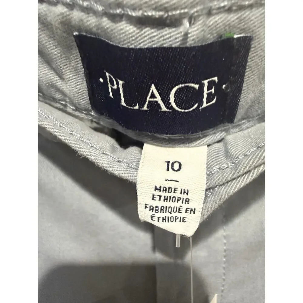NWT Children's Place Boys Size 10 Fin Gray Chino Dress Pants Adjustable Waist